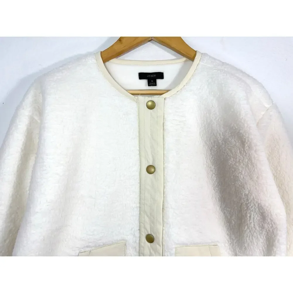 NWT J.Crew Teddy Sherpa Lady Jacket Ivory Cream Sz Small BK301 Snap Front Cozy